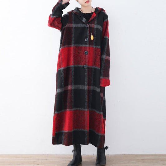 2021 green woolen coat casual trench coat plaid long coats hooded