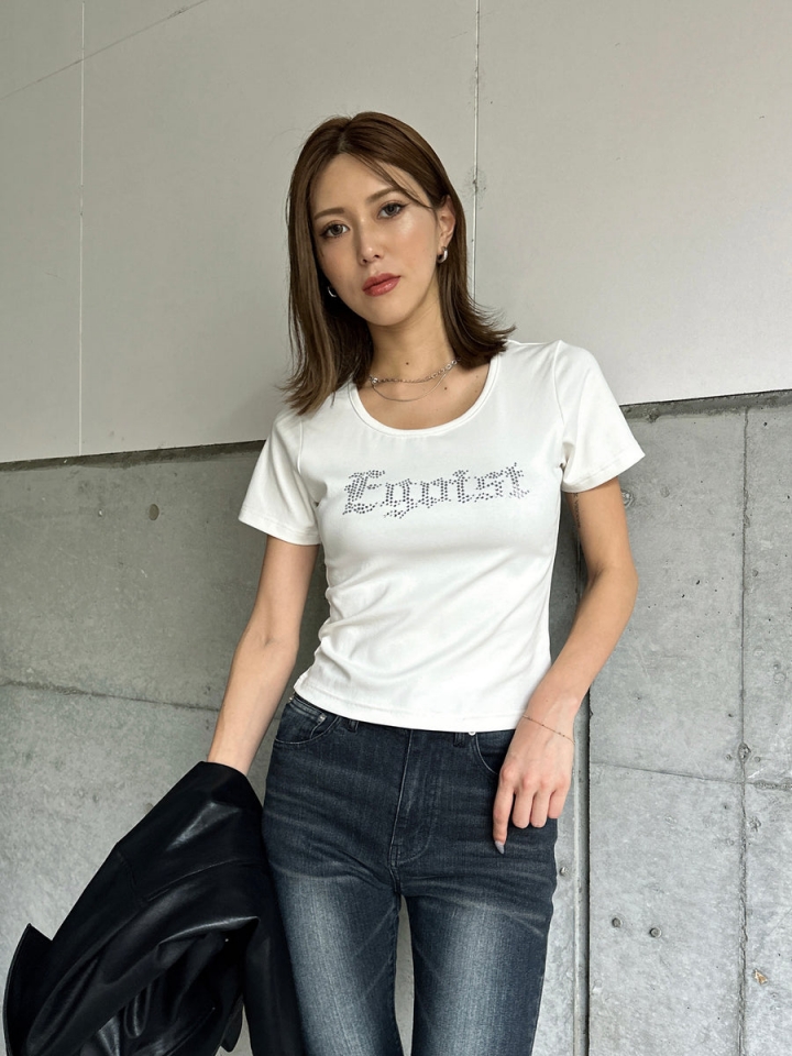 ラインストーンロゴTシャツ–