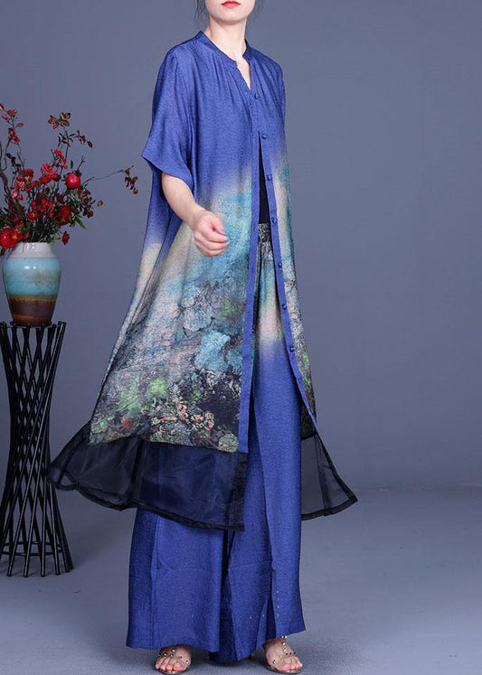 2021 Black Print Cardigan + Wide Leg Pants Two Piece Set