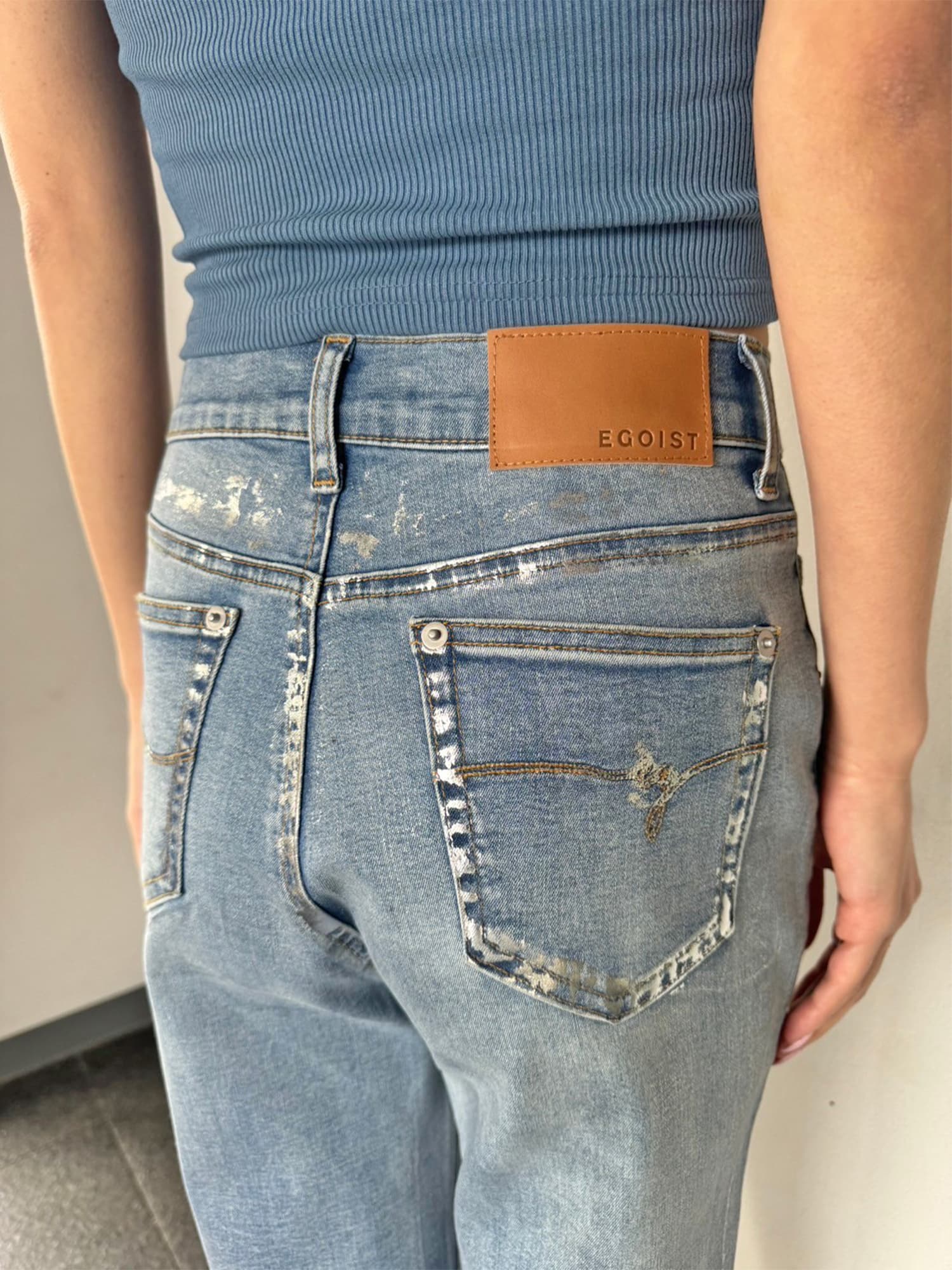 ホイルプリントデニムストレートパンツ